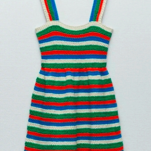 ZARA Women's Knit & Crochet Dress Striped Pre Fall Multi-Color w/ Straps NWT L - Picture 6 of 6